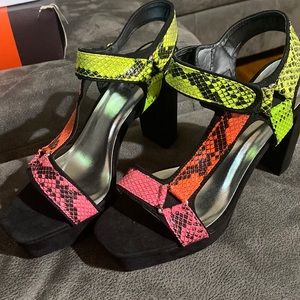 Multi neon color platform heels size 11
